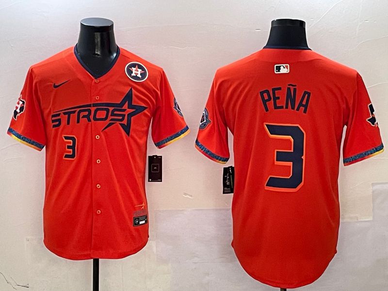Men Houston Astros #3 Pena Orange Fourth generation Joint Name Nike 2025 MLB Jersey style 5->houston astros->MLB Jersey